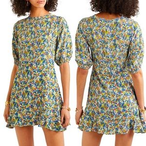 Faithfull the Brand Floral Mini Dress - Blue, Yellow, Orange